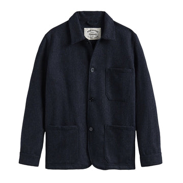 Portuguese Flannel Labura Herringbone Wool Shirt | Navy