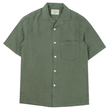 Portuguese Flannel Linen Camp Collar Shirt | Dry Green